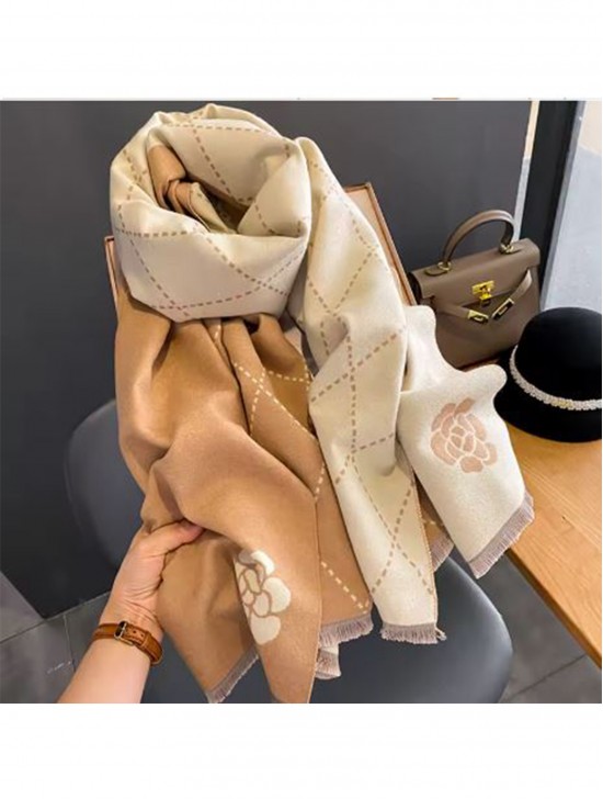 Diamond & Flower Print Blanket Scarf 